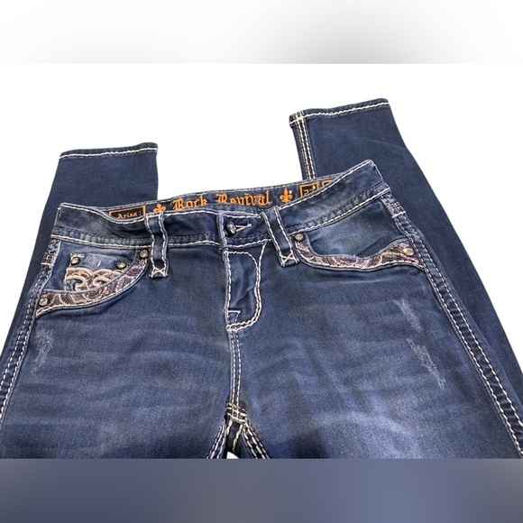 Rock Revival Arisa Skinny Jeans Size 27 Bling Distressed Embellished Stretch - Picture 5 of 13